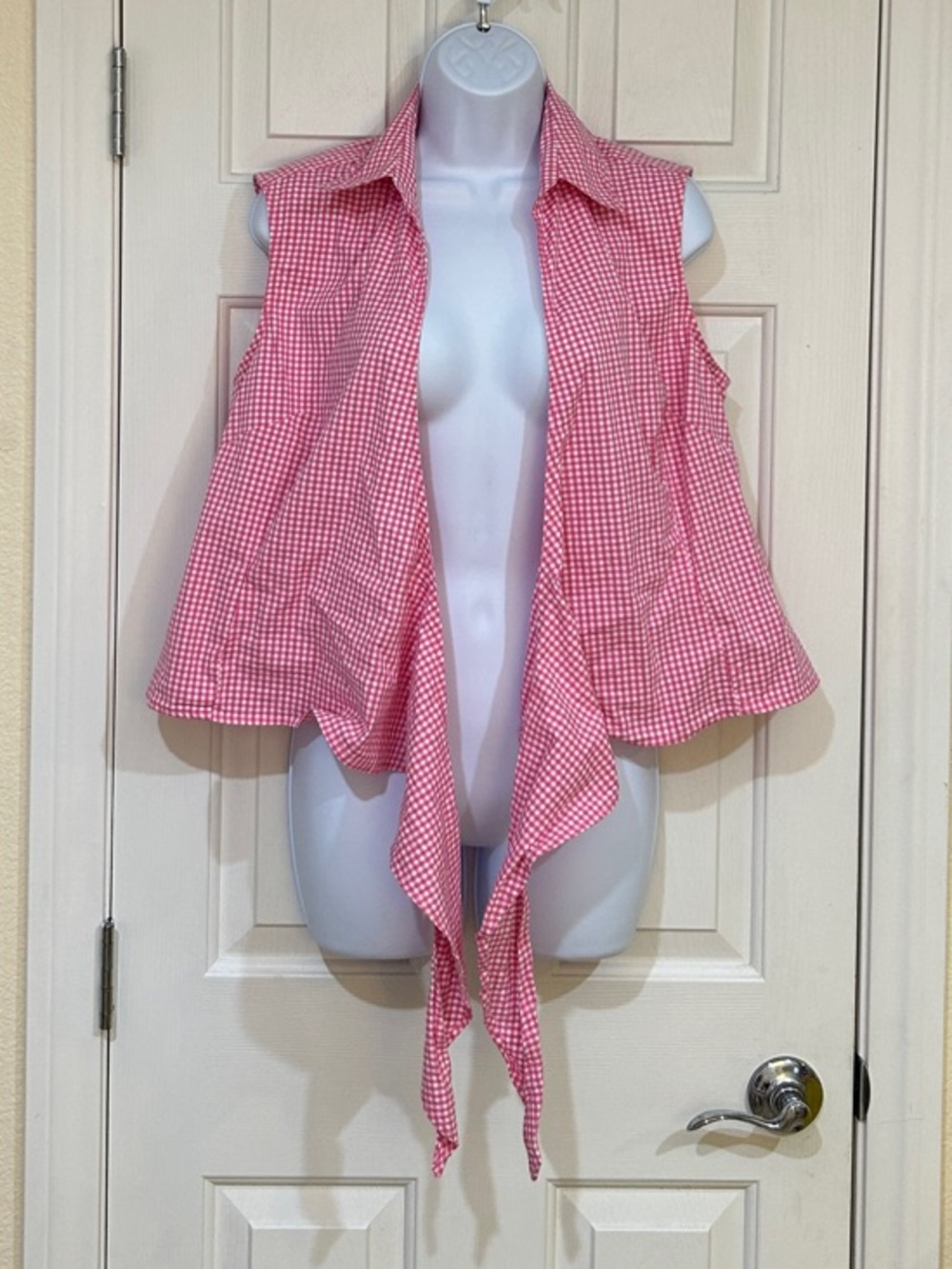 Harve Benard Pink Gingham Wrap Sleeveless Cotton Blend Blouse - Picture 7 of 7
